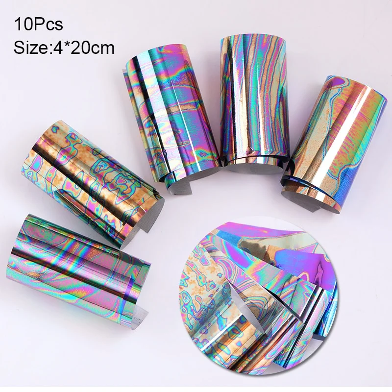 Churchf 10 Pieces Of Mirror Iridescent  Effect Nail Foil Sticker Color Pattern Stickers With Mirror Iridescent Effect Nail Art Decoratio