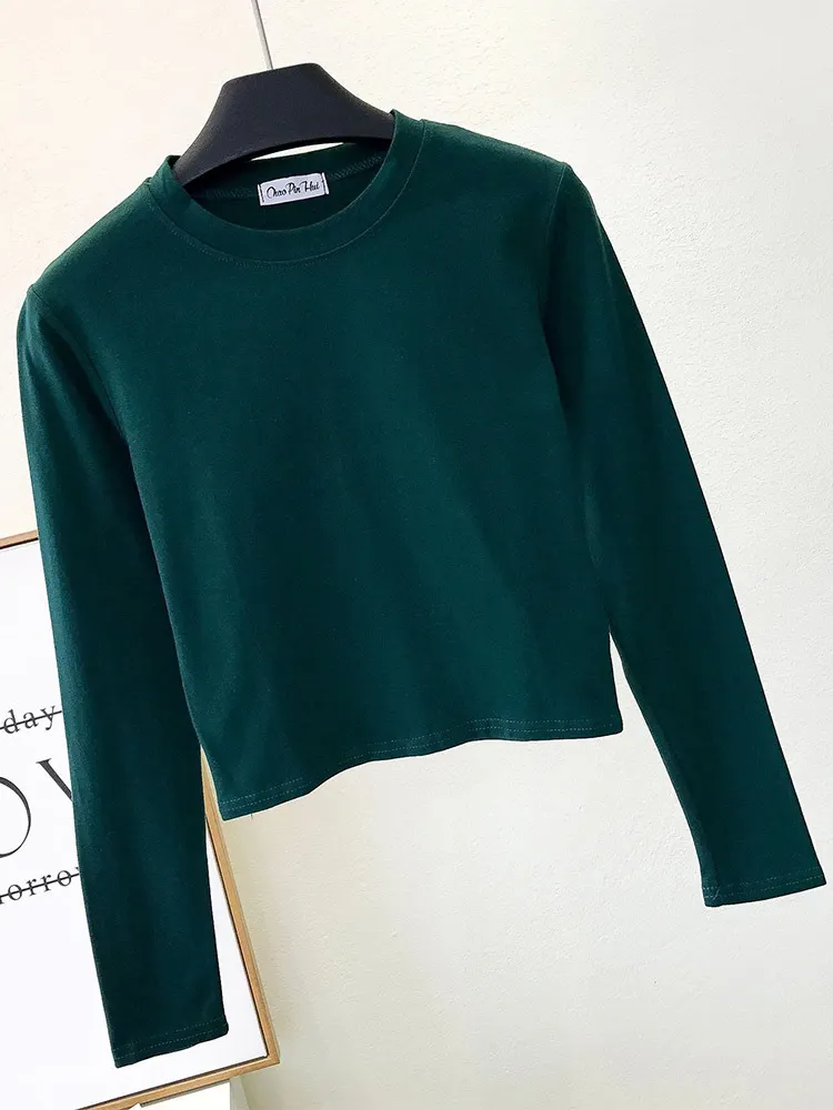 Churchf Churchf High Neck Long Sleeve Crop T-Shirt Korean Version Autumn Dong Tight Leakage Belly Button Bottom Shirt Short High Waist Sports Jacket