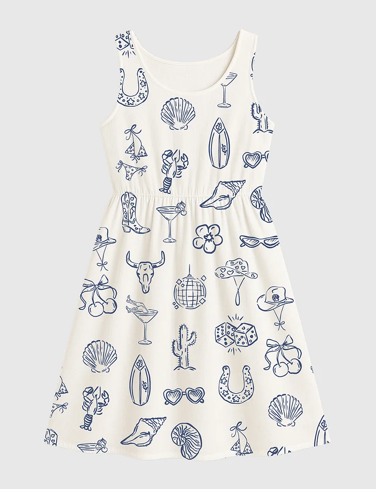 Women's Cowgirl Coastal Bachelorette Hand Drawn Whimsical Sleeveless Dress