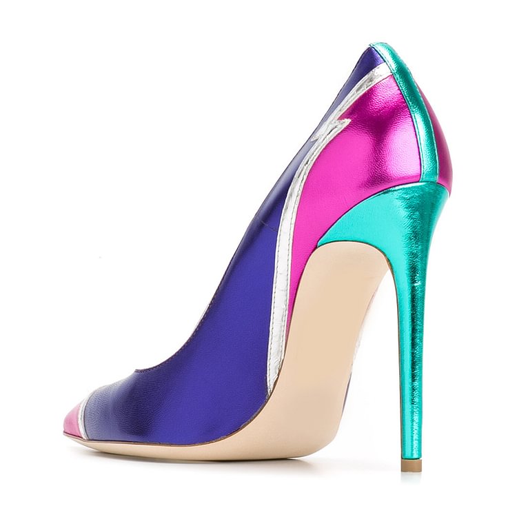 Multi-color Stiletto Heels Pointy Toe Mirror Leather Pumps for Ladies |FSJ Shoes