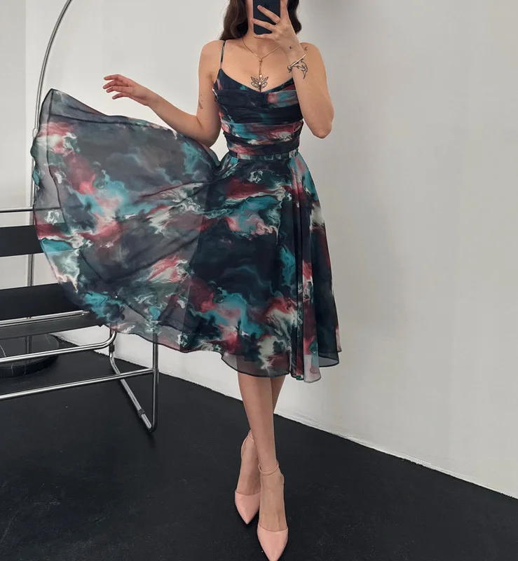  Summer Elegant Oil Painting Art Dress c3ed