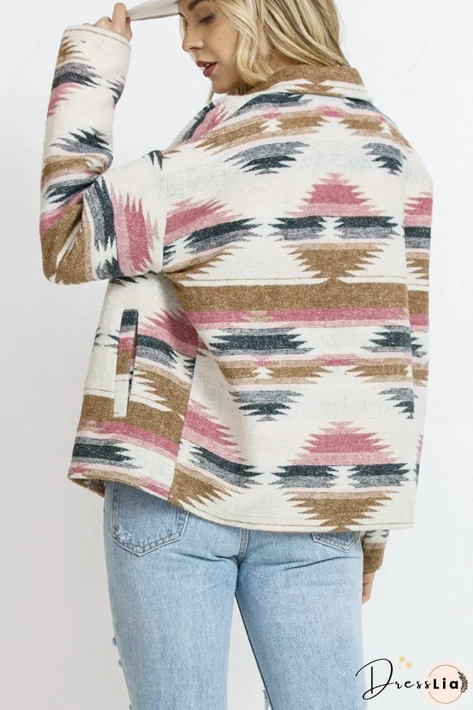Lapel Button Up Aztec Jacket Winter Outfits Coat