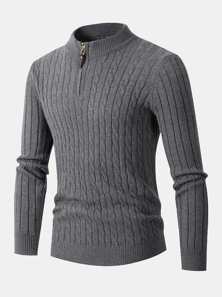 Braided Mock Neck Quarter Zip Sweater