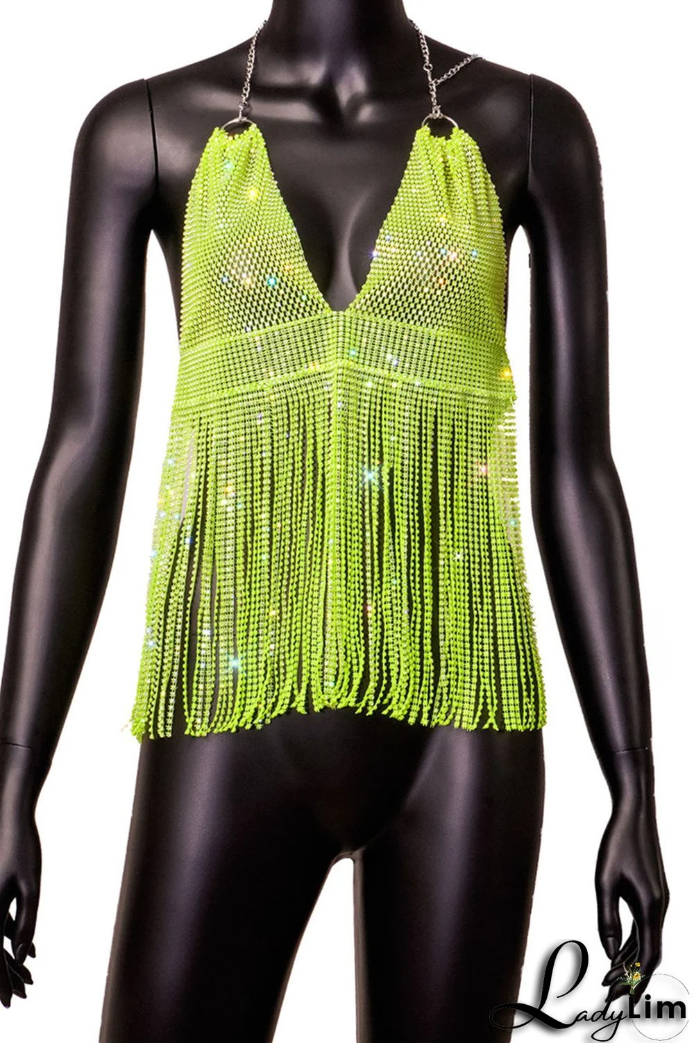 Pink Fashion Sexy Patchwork Tassel Backless Halter Tops