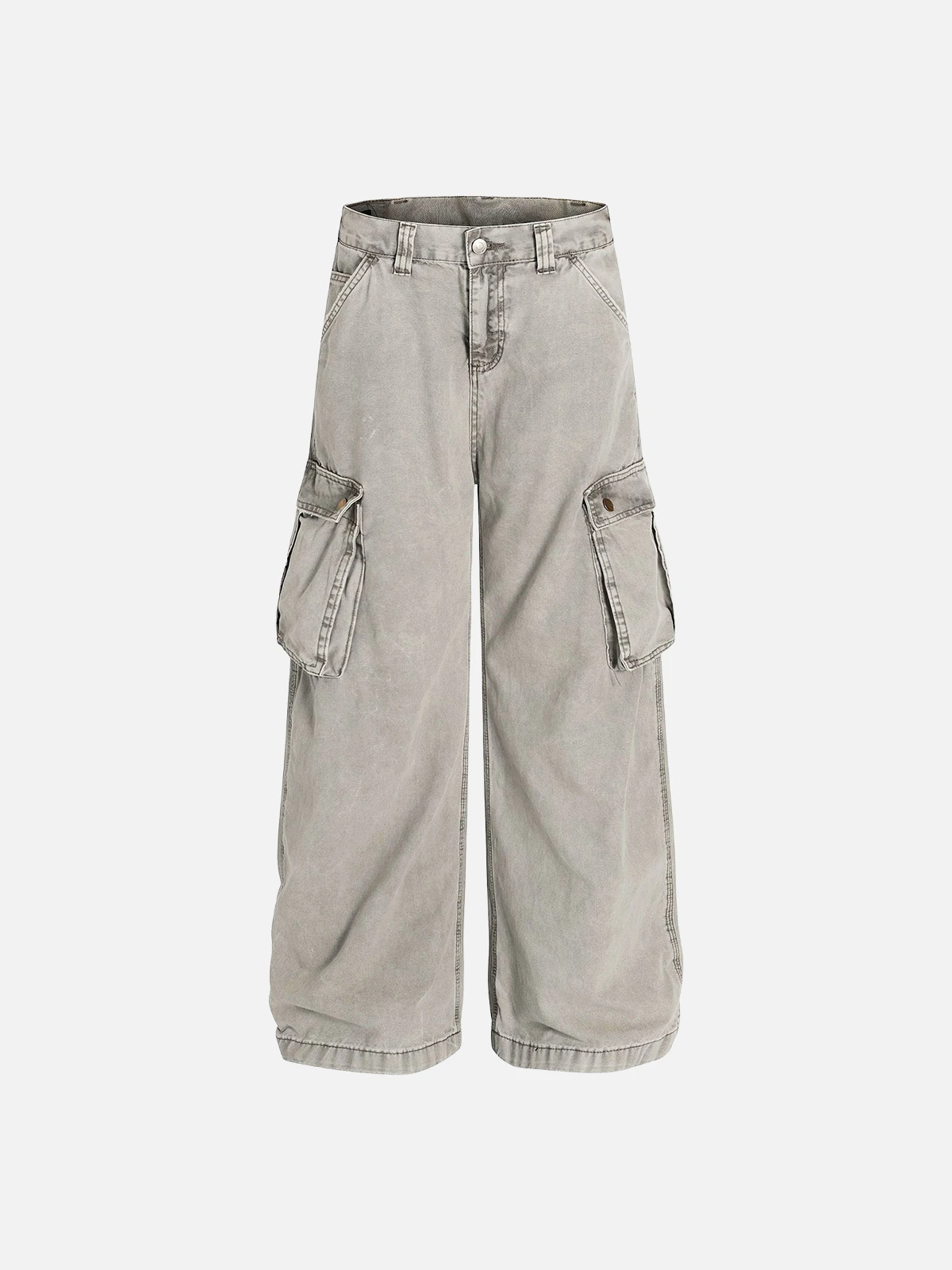 Khaki Act Chic Multi Pocket Washed Cargo Jeans Front