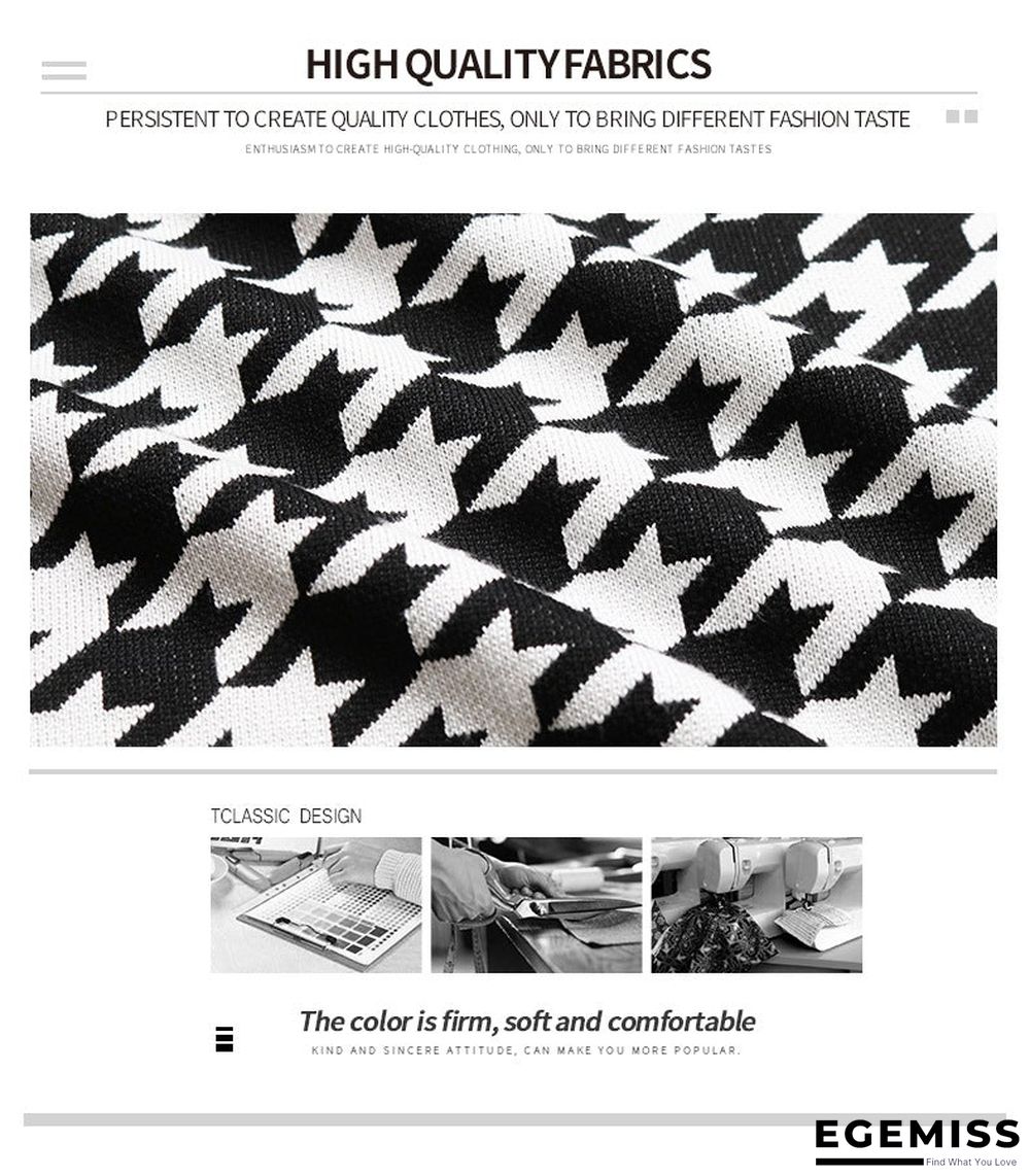 Long-sleeved Thousand Bird Geiger V Collar Bottom Knitted Sweater Girl | EGEMISS