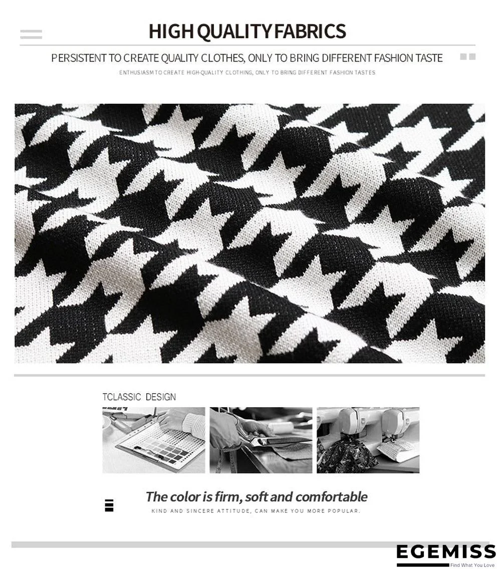 Long-sleeved Thousand Bird Geiger V Collar Bottom Knitted Sweater Girl | EGEMISS