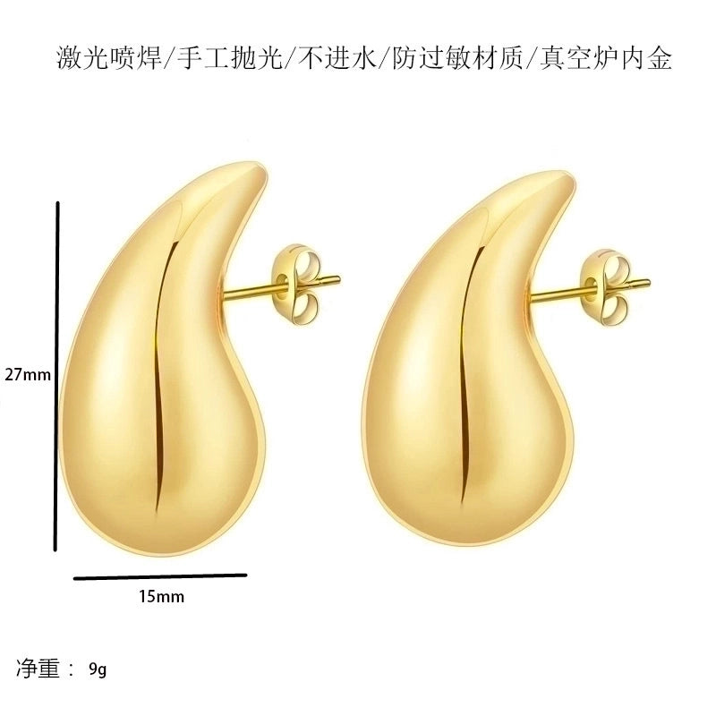 1 Pair Minimalist Water Droplets Plating Stainless Steel 18k Gold Plated Ear Studs