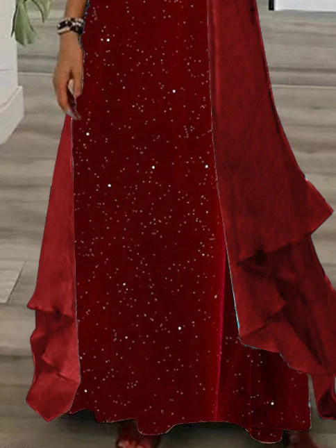 Women's Long Sleeve V-neck Polka Dot Printed Two Pieces Maxi Dress