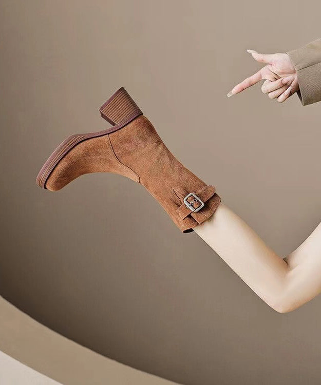 VCSHOES Caramel Boots Chunky Suede Belt Buckle