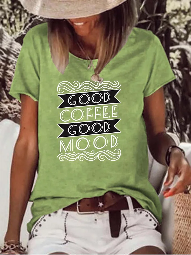 Good Coffee Good Mood Raw Hem Tee