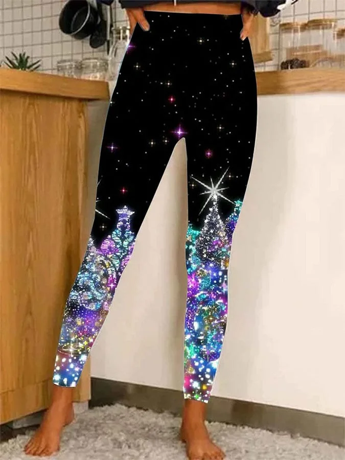 Women's Christmas Tree Print Casual Stretch Pants socialshop