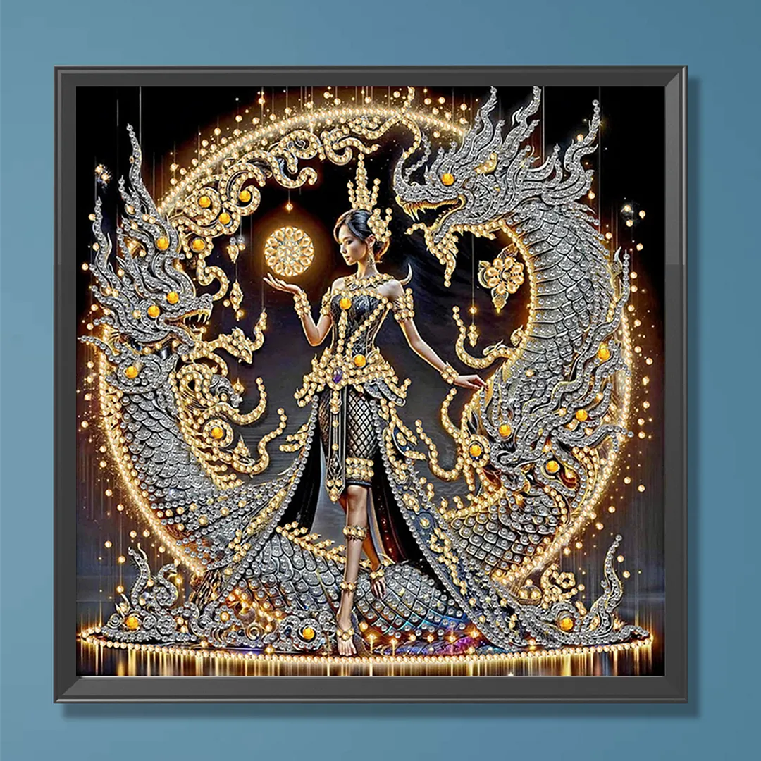 Dragon Beauty - Diamond Painting - Partial Special Shaped Drill(Canvas|30*30cm)