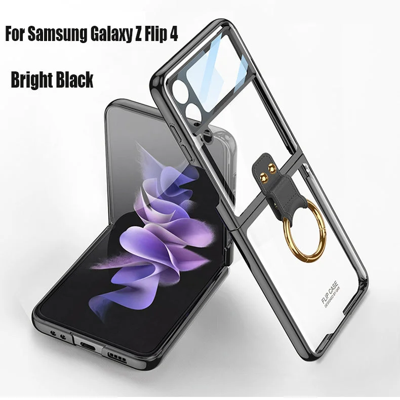 For Samsung ZFlip4 Shell Film Phantom Ring Personality Pure Color Simple Transparent PC Hard Case Phone Case