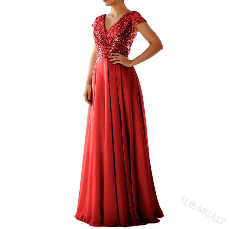 Brownm Brownm New Spring And Summer Women's Sleeveless Dress V-Necked Bright Film Temperament Chiffon Splicing Evening Dress