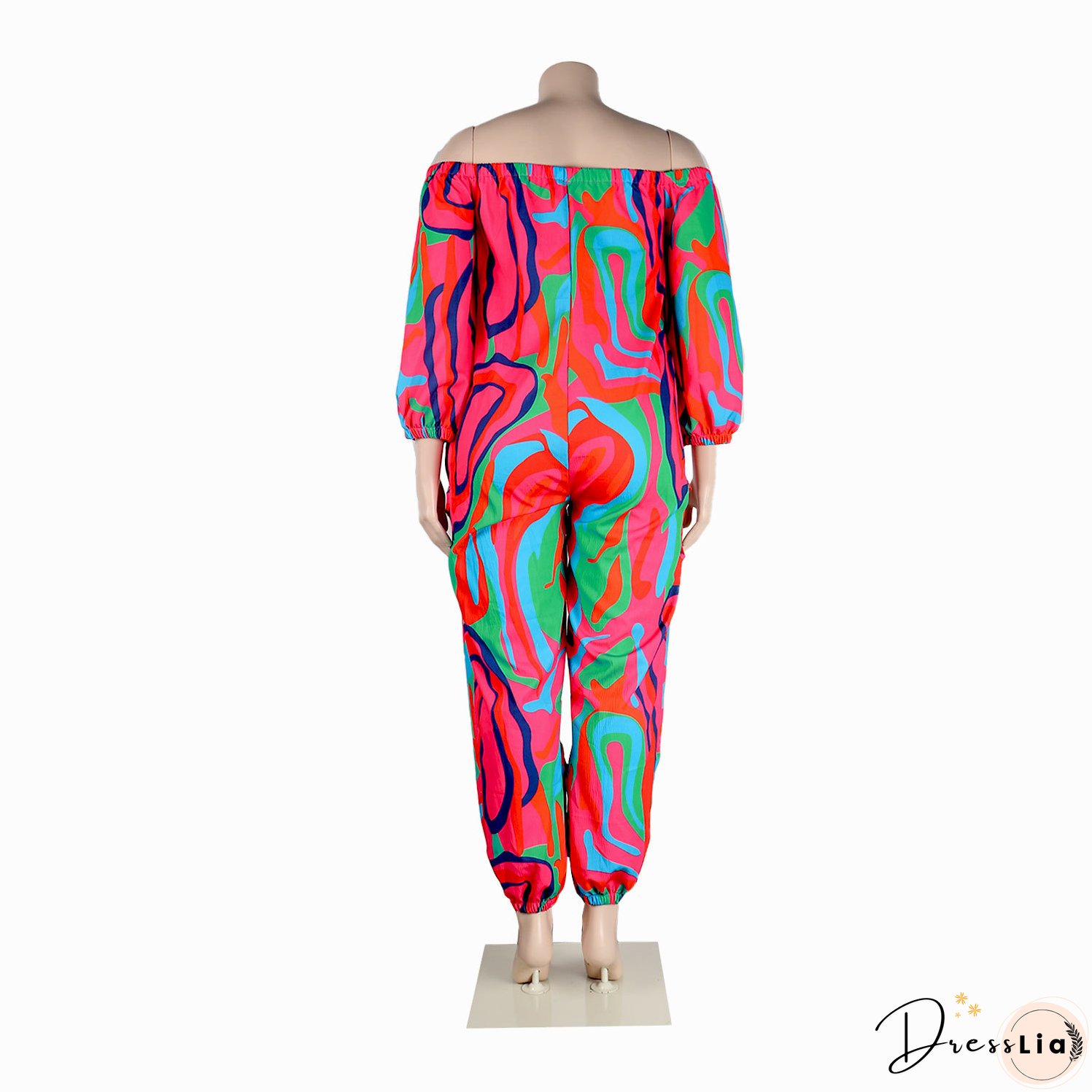 Sexy Slim Low Back Crochet Print Plus Size Jumpsuit