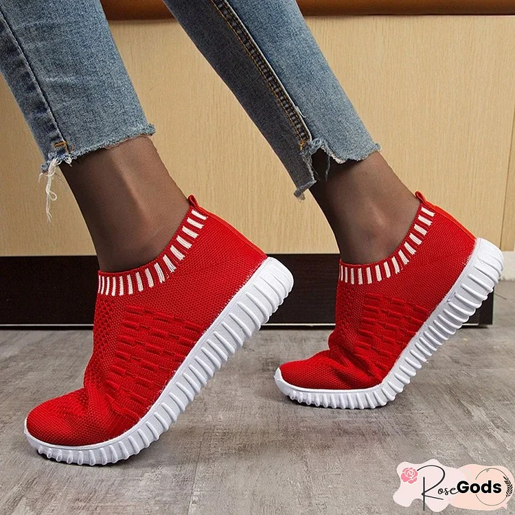 Women Knitting Flat Autumn Sneakers Slip On Comfort Loafers Female Hollow Out Platform Casual Shoes