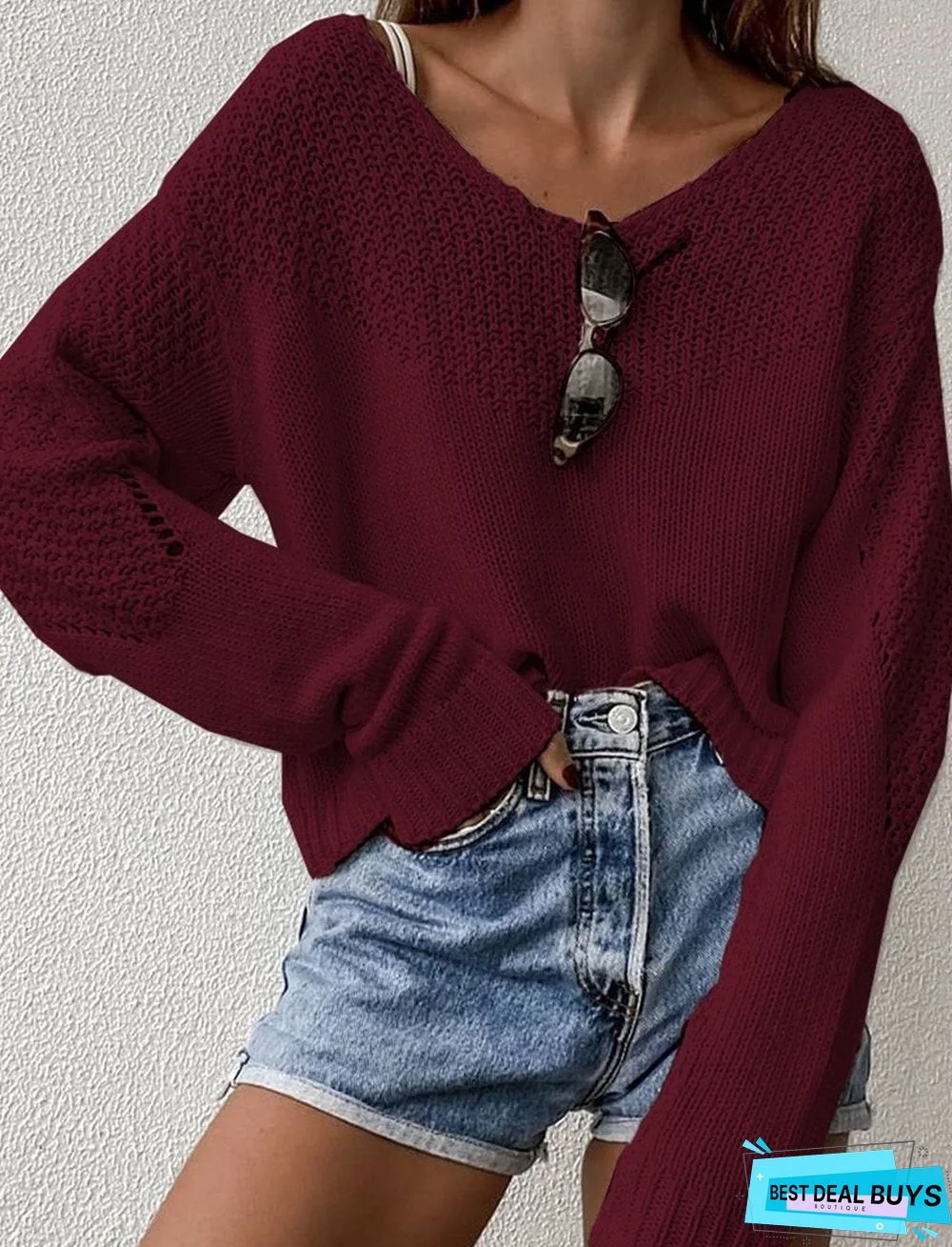 Autumn and Winter Loose Solid Color Knitted Sweater