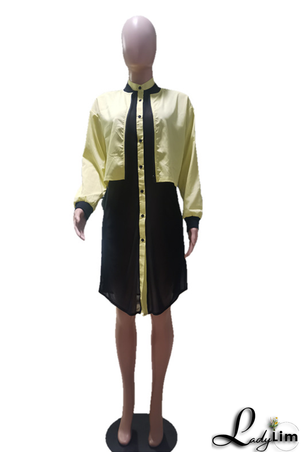Yellow Casual Solid Split Joint Cardigan Collar Tops