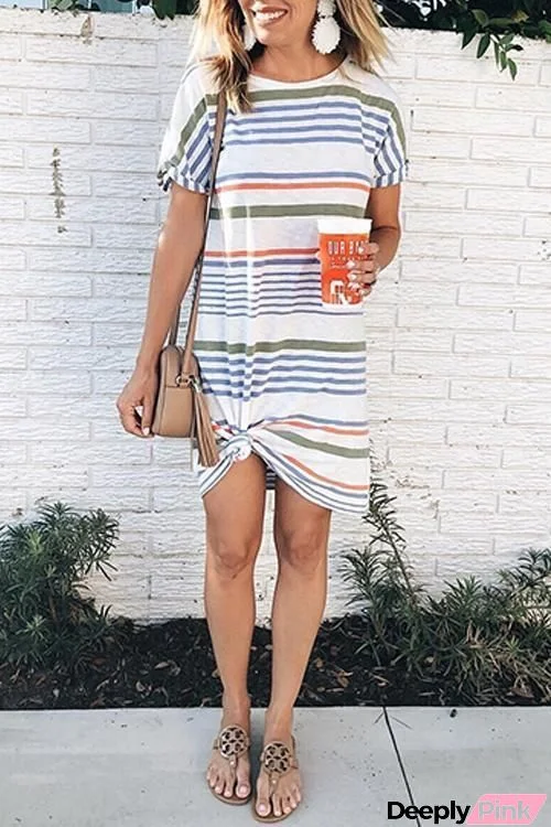 Striped Short Sleeve Loose Dress