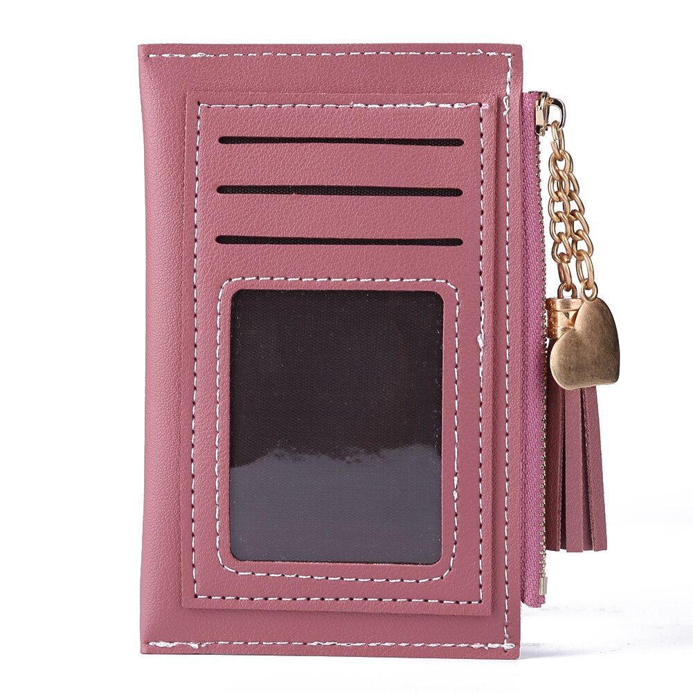 Fashion Women PU Leather Wallet Multi Layers Card Holder Casual Ladies Love Tassel Zipper Mini Handbags Purse
