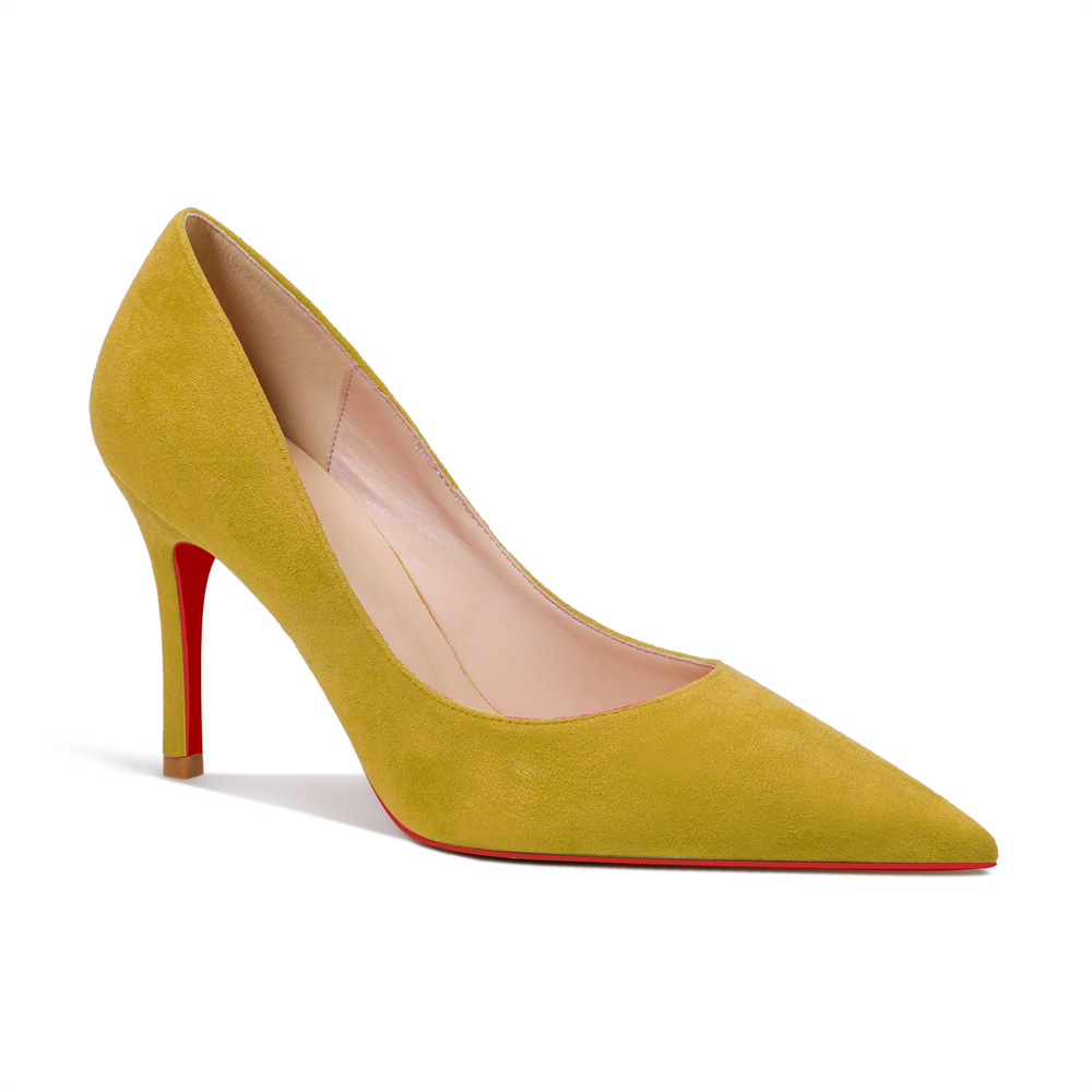 90mm Women's Middle Heels Pointed Toe Red Bottom Pumps-MERUMOTE