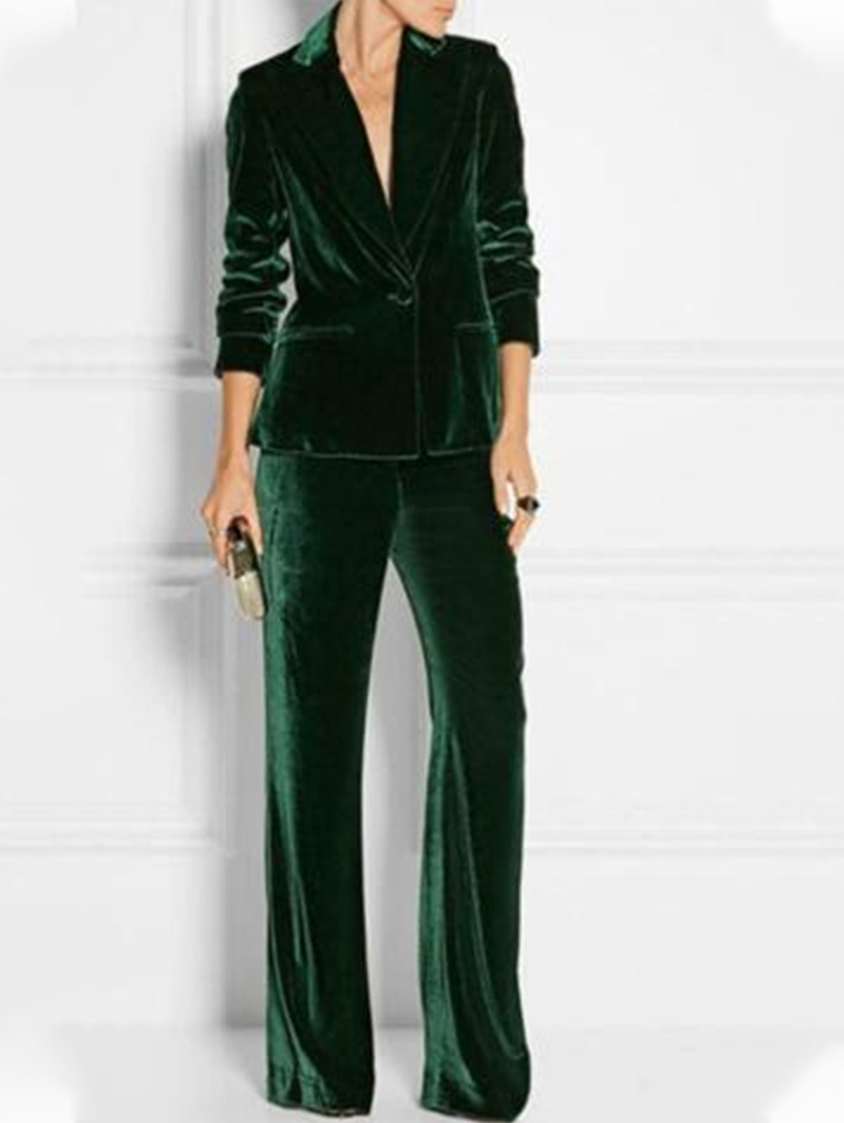 Lapel Collar Retro Velvet Blazer & Wide Leg Pants Set