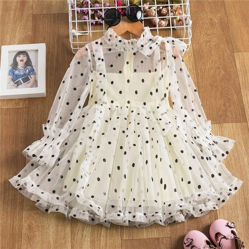 Spring Baby Kids Girls Dress Flower Princess Dress Full Sleeve Party Clothes Mesh Tutu Dress for Girls 3-8Yrs Casual Clothing