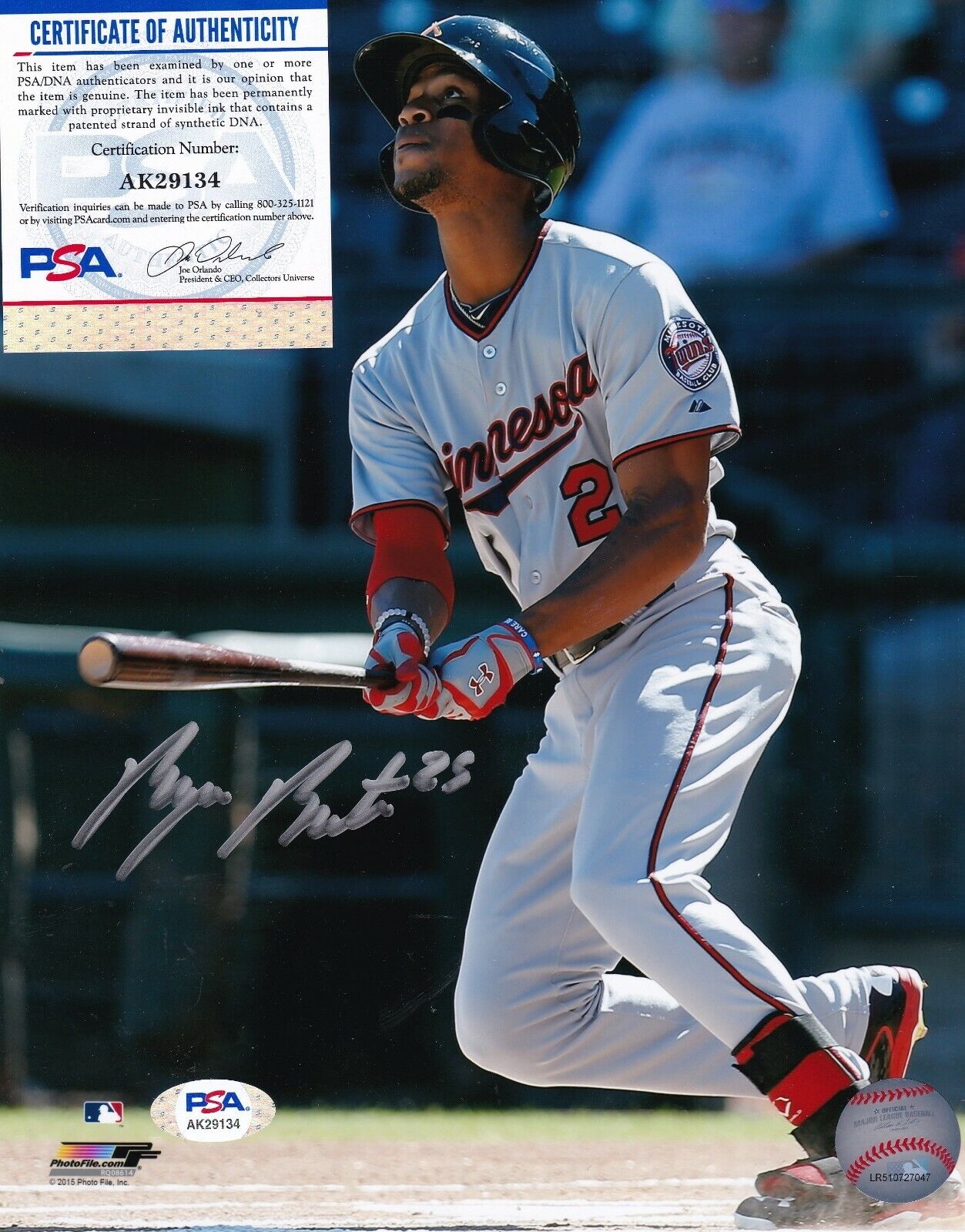 BYRON BUXTON MINNESOTA TWINS PSA AUTHENTICATED ACTION SIGNED 8x10