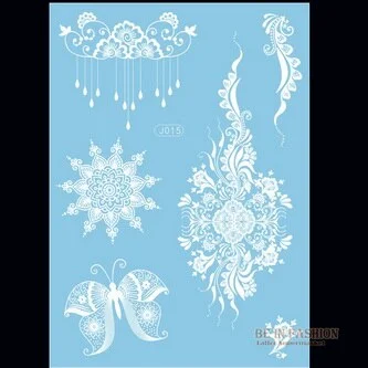 1sheet White Lace Henna Flash Tattoo Butterfly Feather Fake Temporary Tatoo Sticker Summer Style Body Art Beauty Jewelry J017