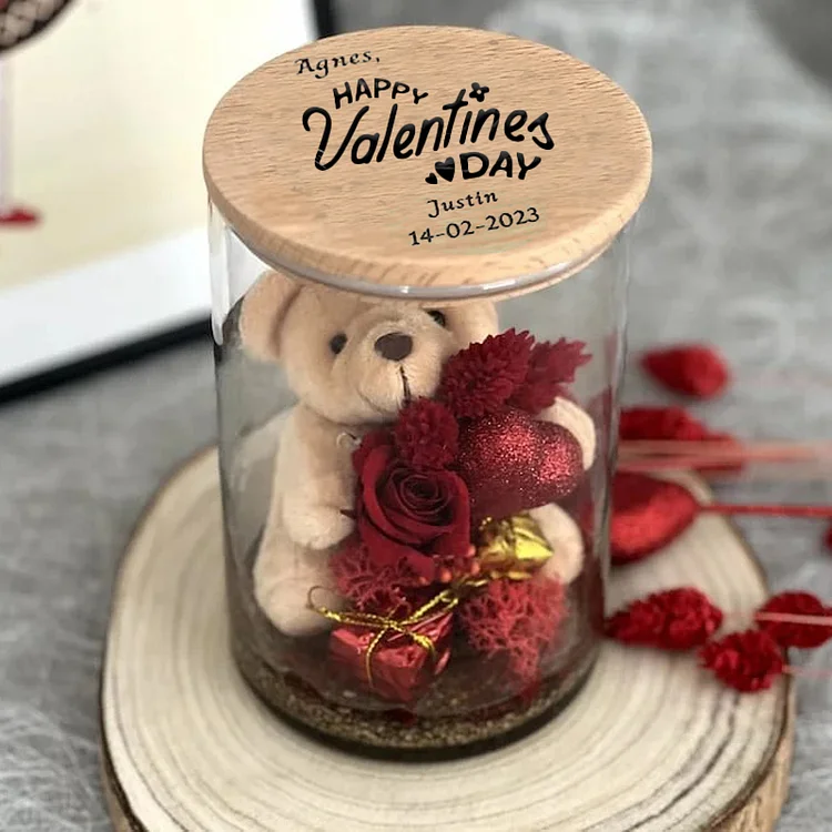 Rose Bear Personalized Valentines Day Gift Girlfriend Gift, Bear Hug Gift for Her, Bear Gift, Unique Gift