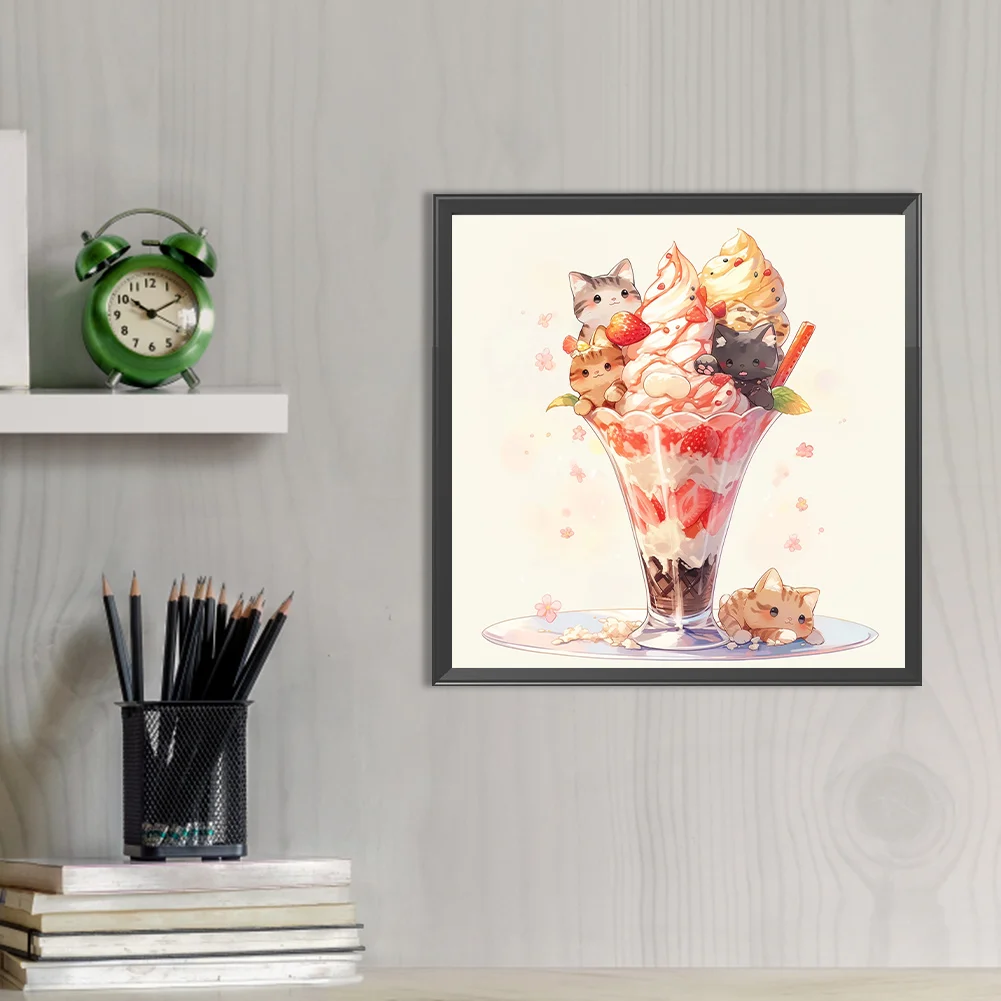Partial AB Diamond Painting - Full Round Drill - Ice Cream Kitten(Canvas|45*45cm)