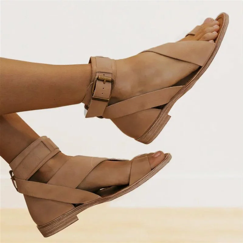 Women plus size clothing Women Flat Heel Solid Color Hollow Out Sandals-Nordswear