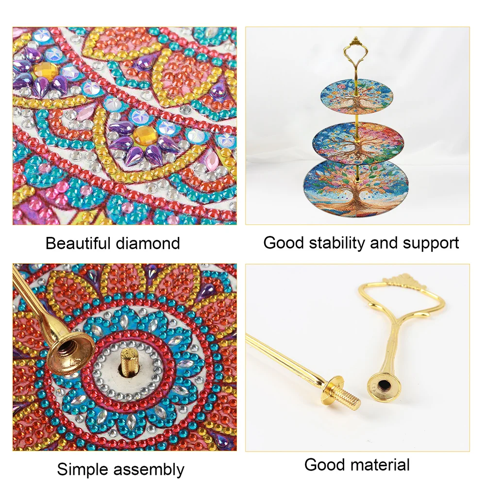 3 Tier Tree Of Life Round Diamond Painting Tray Food Plate for Adults Beginners