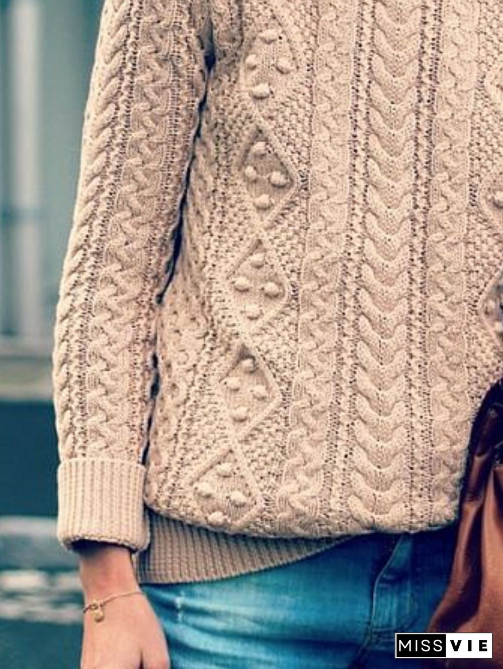 Casual Plain Winter Acrylic Daily Long sleeve Crew Neck Sweater for Women