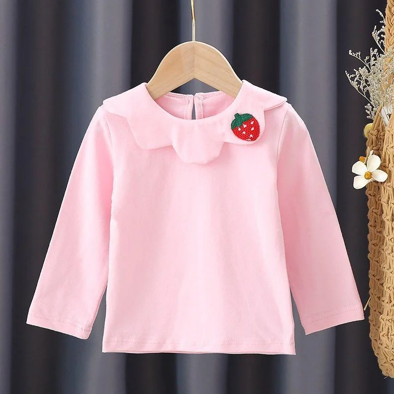 Cute White Girls'Long Sleeve Children's T-shirt Bottoming Shirt Children Spring and Summer Autumn Long Sleeves T-shirt School