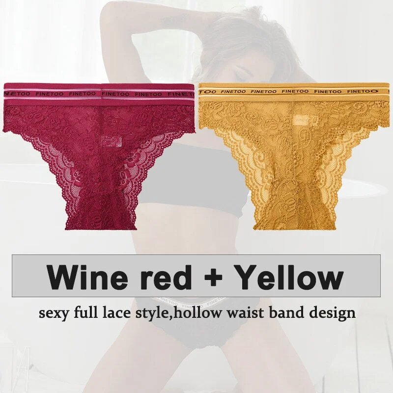 2PCS/Set Underwear Lace Panties Women's Lingerie Sexy Panties Female Underpants Floral Lace Perspective Waist Band Briefs Panty