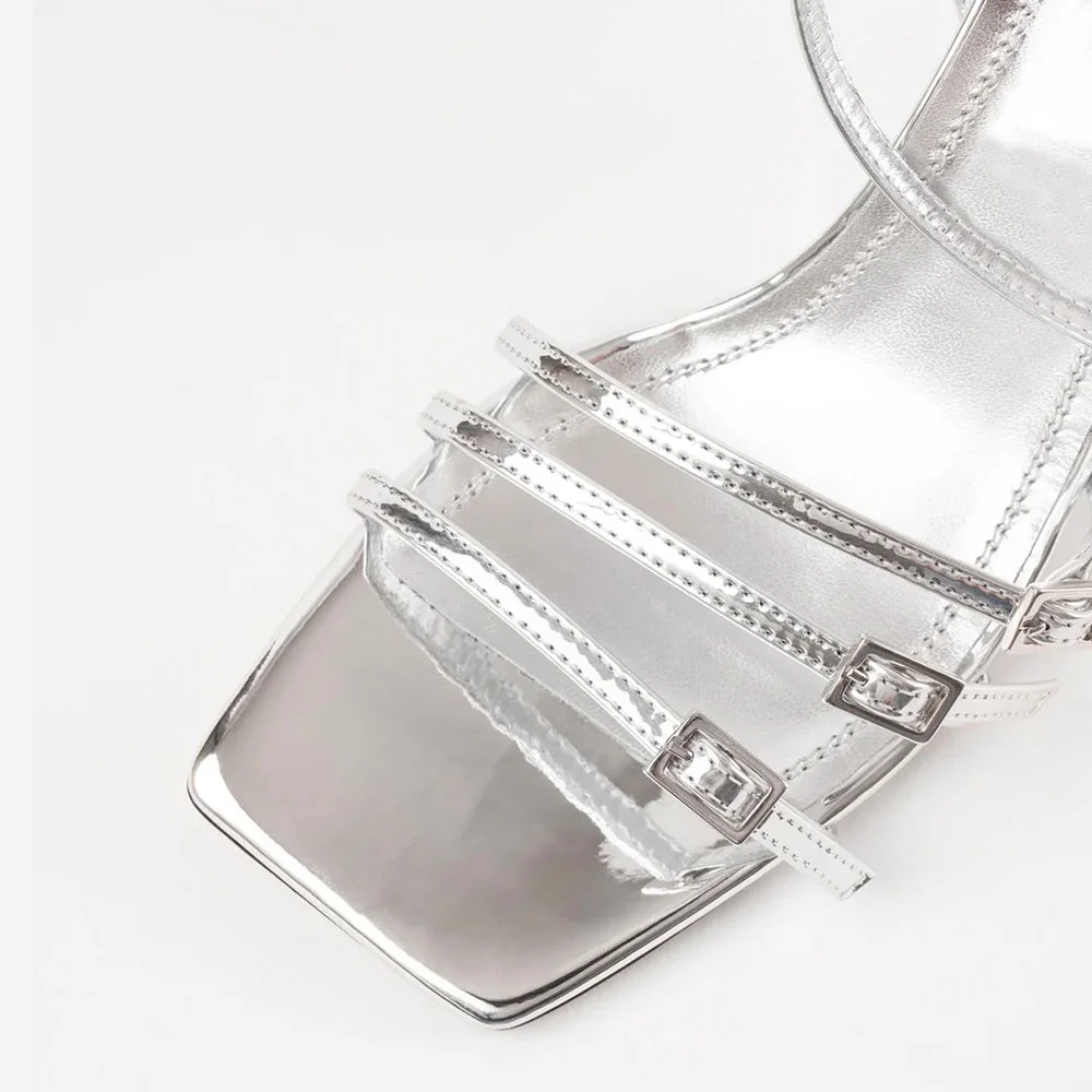 Silve Square Toe Wedge Heel Ankle Strap Women's Sandals with Buckle