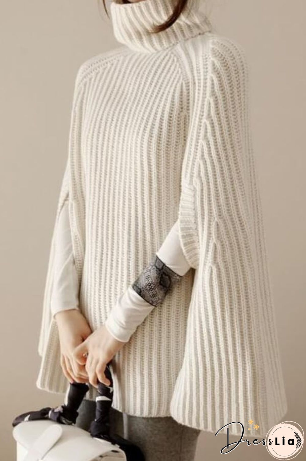 Fashion Turtleneck Solid Color Cape Sweater