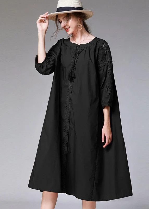 Boutique Black Three Quarter Sleeve Fashion Patchwork Spring Party Dresses