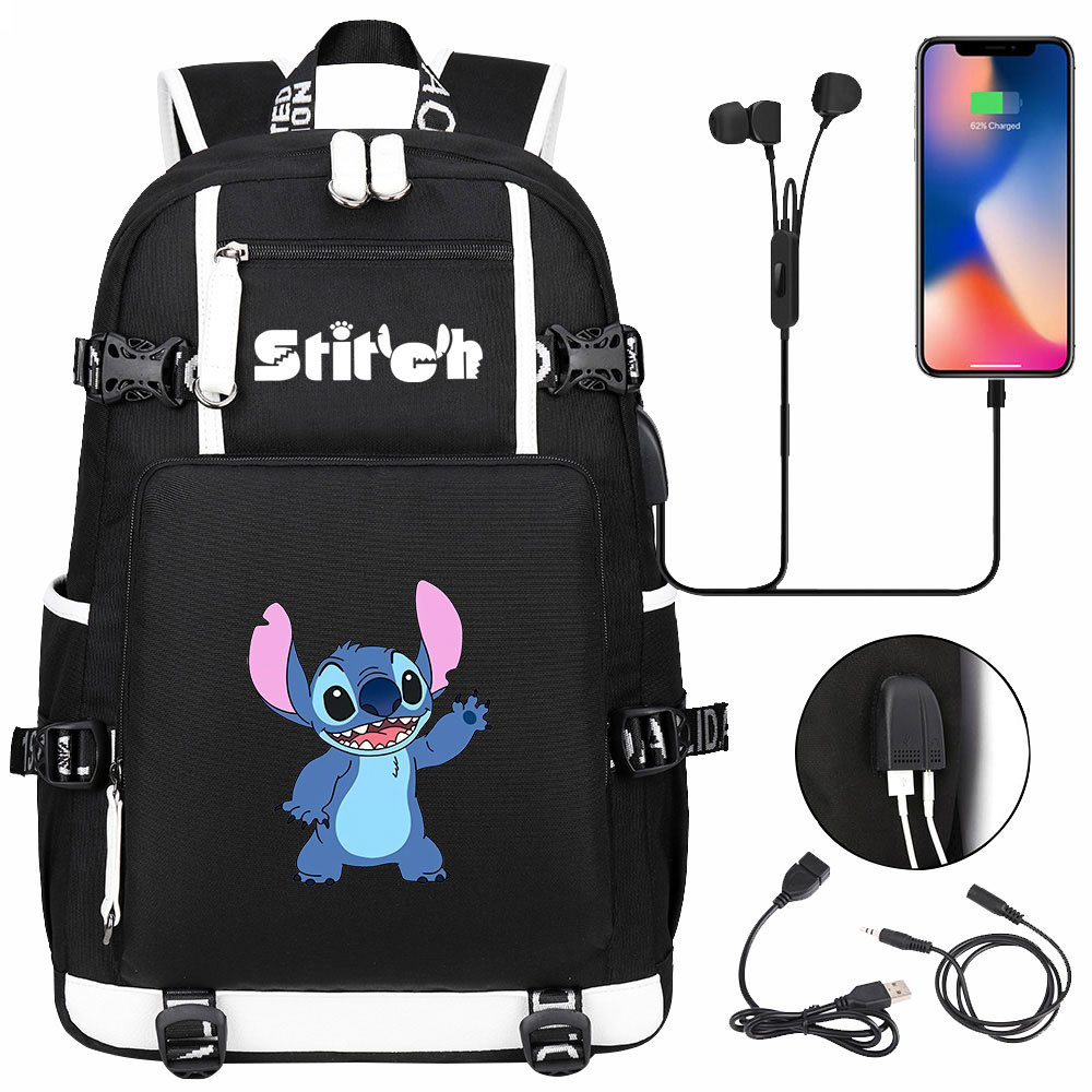 Lilo & Stitch School Bag with USB Charging Port and 15-inch Laptop Compartment – Multi-pocket Backpack with Double-sided Pockets, Perfect for Kids and Adults-Mayoulove