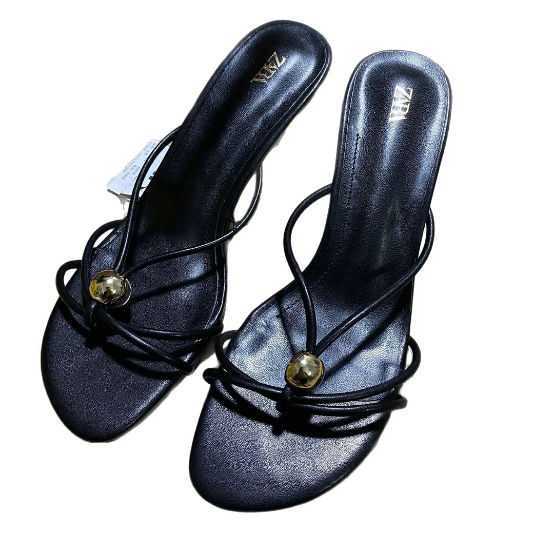 Breakj Breakj Home 2025 Summer New Fine-Heeled Women's Shoes Sweet Fashion Love Water Drill Buckle And Cool Slippers