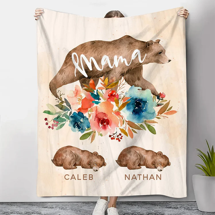 Kettenmachen Personalisierbare 2 Namen Bunt Blume Mama Bär Decke - Geschenk für Mutter
