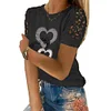 Gioiacombo&trade; T-shirt estiva da donna in pizzo con stampa cuore