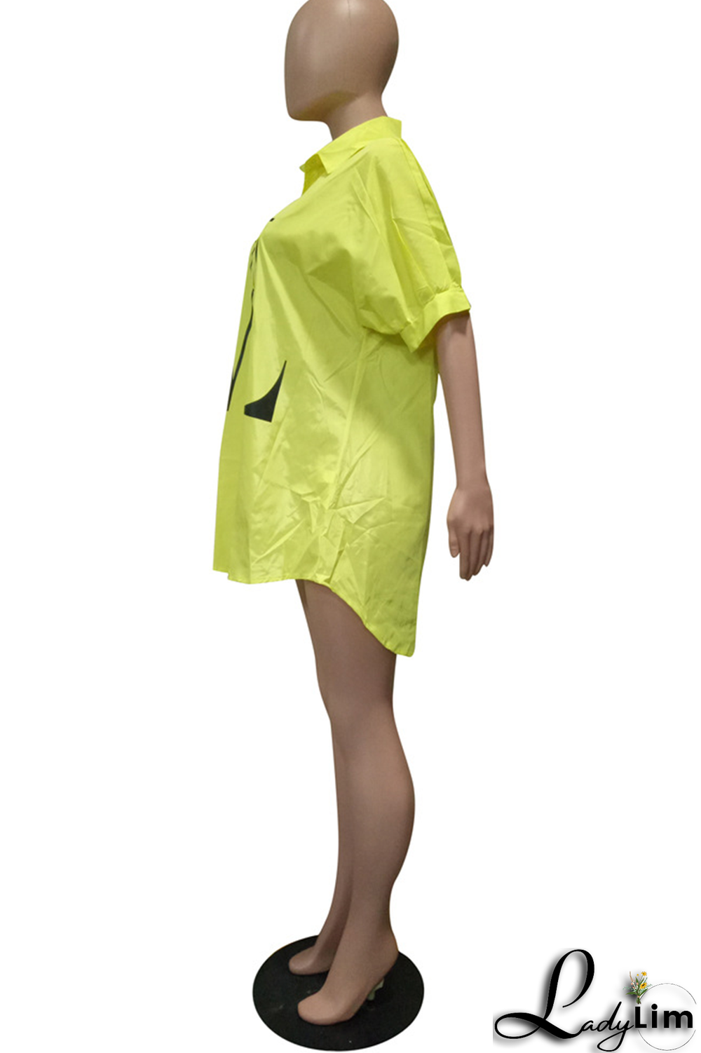 Green Fashion Print Patchwork Turndown Collar Tops