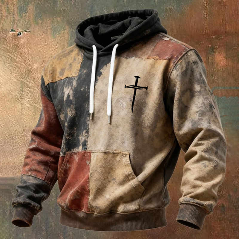 Men's Vintage Faith Print Long Sleeve Casual Hoodie wearshes