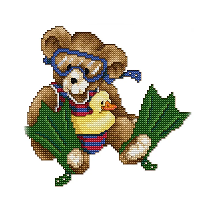 Cartoon Bear8 14CT Printed Cross Stitch Kits (21*21CM) fgoby