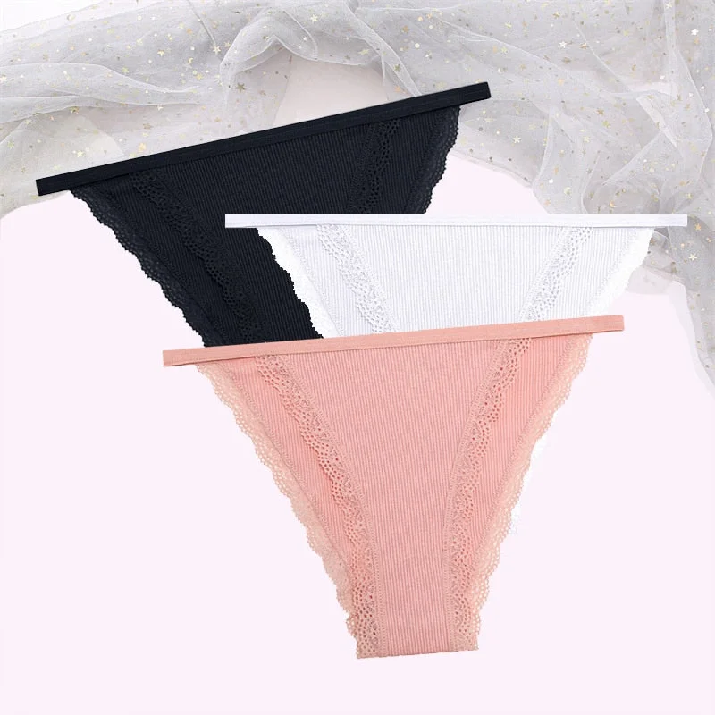 FINETOO Women's Cotton Panties 3Pcs/set Lace Briefs S-XL Comfortable Underwear Ladies Cotton Underpants Soft Panty Intimates New