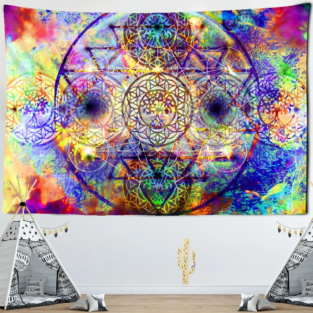 India Mandala Tapestry Wall Hanging Boho Decor Wall Cloth Tapestries Psychedelic Hippie Night Moon Tapestry Mandala Wall Carpet