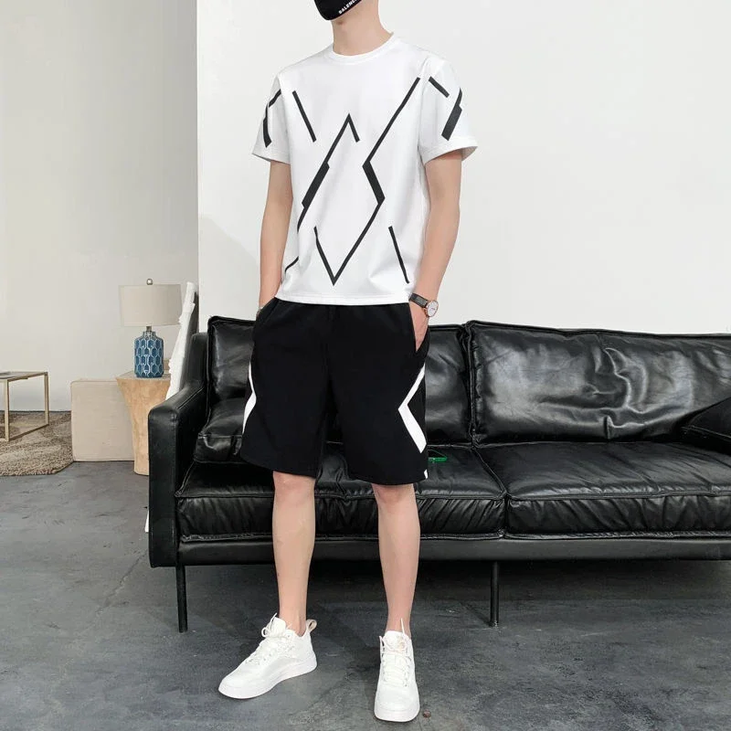 T-shirts Shorts Suits for Men Print Jogging Graphic Gym Sportswear Jogger Man Sets Running New in Matching Tops & Tees Basic Xl